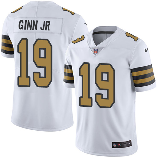 Nike Saints #19 Ted Ginn Jr White Men's Stitched NFL Limited Rush Jersey - Click Image to Close